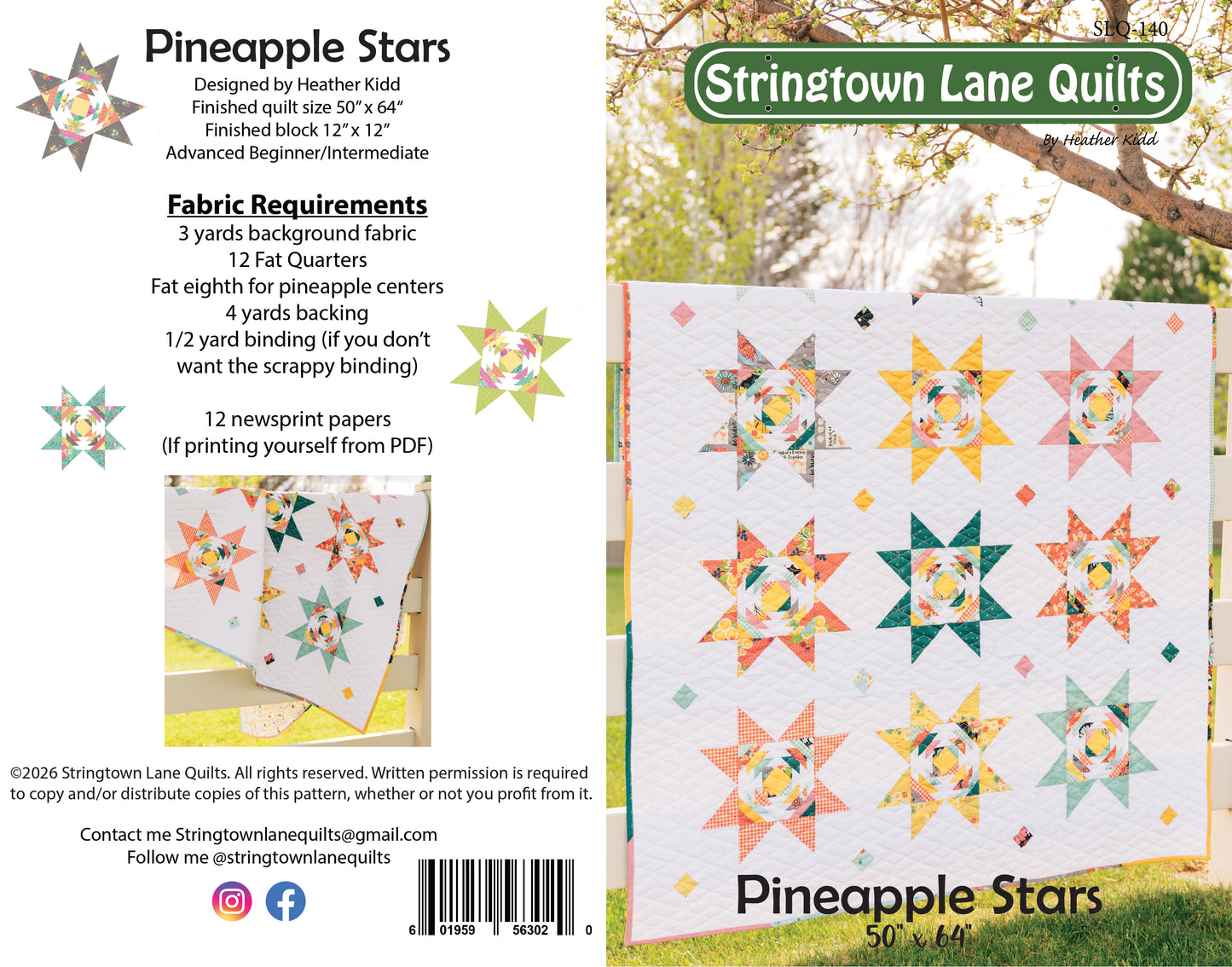 Pineapple Stars Quilt Pattern PDF