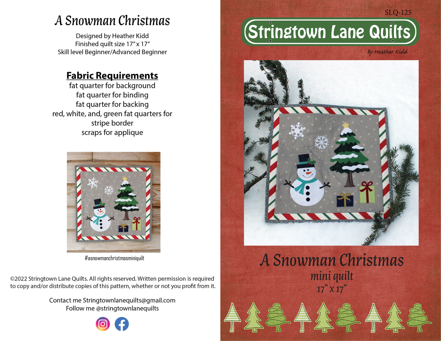 A Snowman Christmas Mini Quilt PDF Pattern