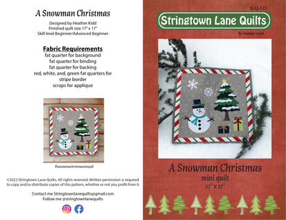 A Snowman Christmas Mini Quilt PDF Pattern
